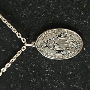 Miraculous Medal Pendant Necklace with Chain Silver-tone - Vintage